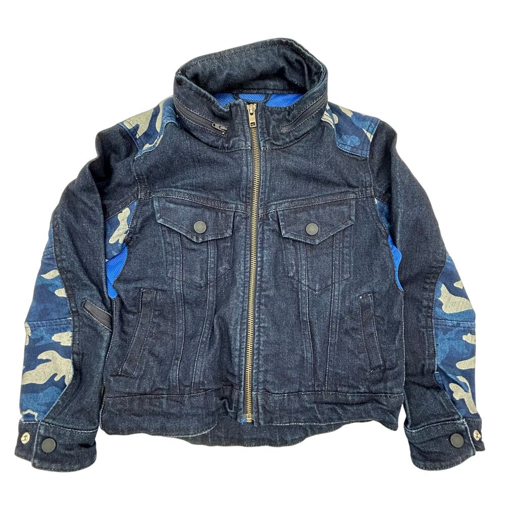 Gap Denim Camo Hooded Jacket Kids Size Small Regular Zipper Vents on Sleeve Back